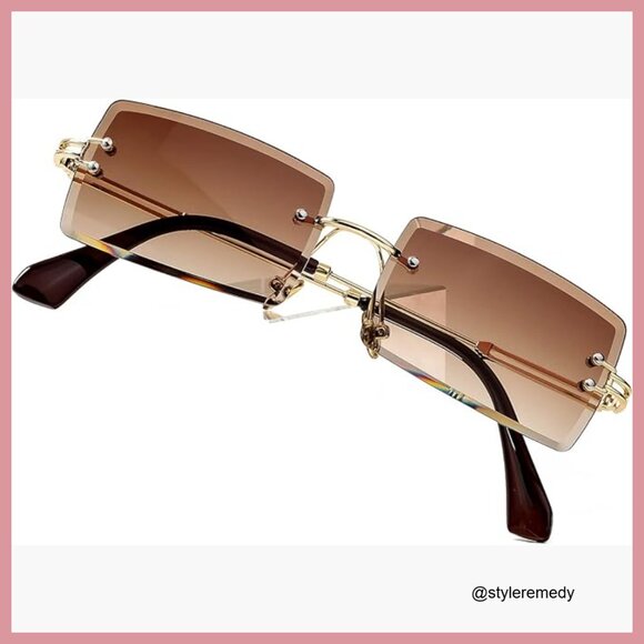 Accessories - Vintage Rimless Rectangle Sunglasses with UV400 Protection